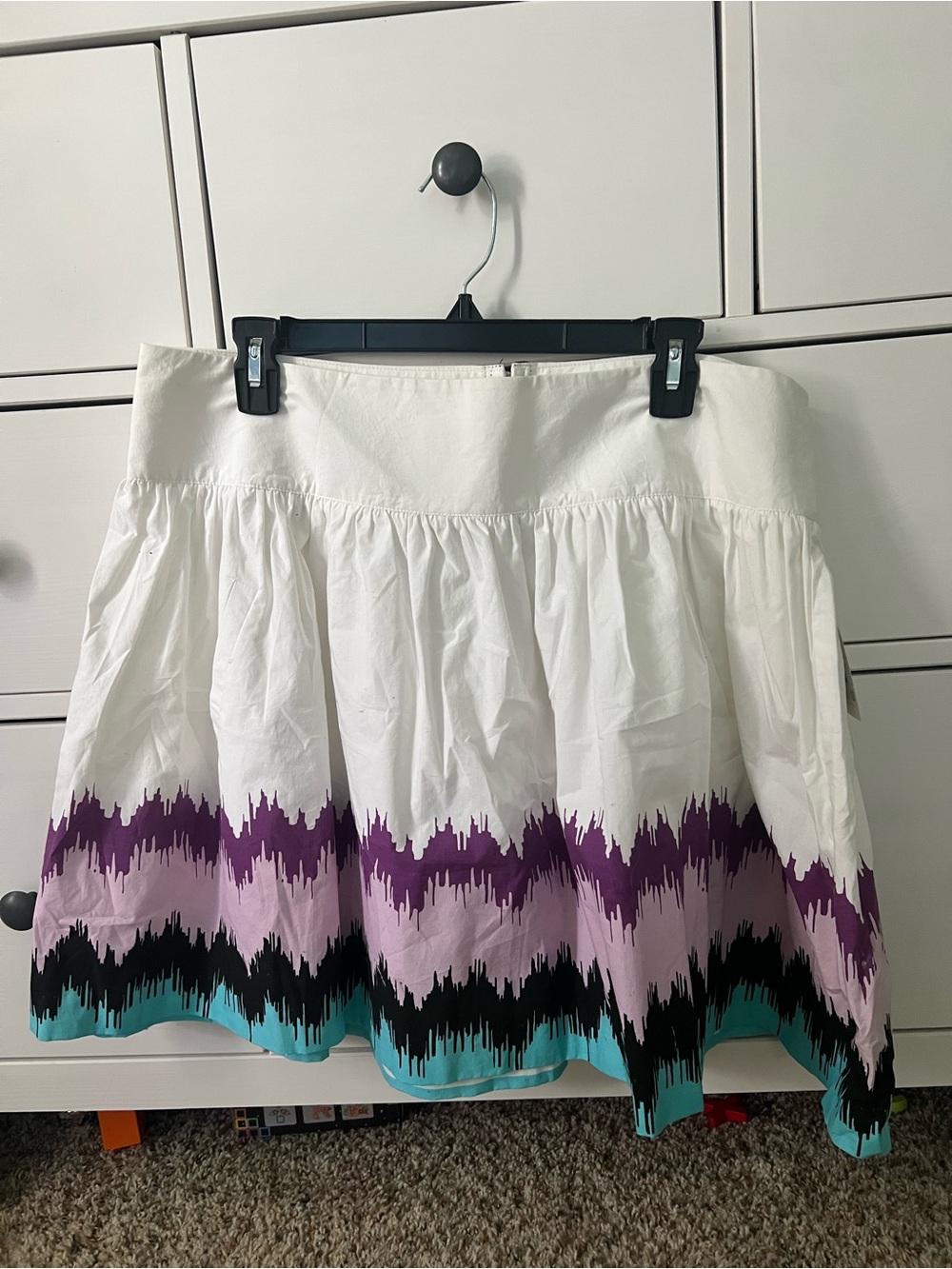 NWT Kensie Girl White Circle Skirt with Purple, Black & Teal Wave Border